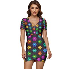 Pattern Background Colorful Design Low Cut Cap Sleeve Mini Dress by Amaryn4rt