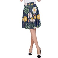 Flower Grey Pattern Floral A-line Skirt by Dutashop