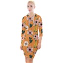 Flower Orange Pattern Floral Quarter Sleeve Hood Bodycon Dress View1