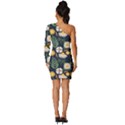 Flower Grey Pattern Floral Long Sleeve One Shoulder Mini Dress View4