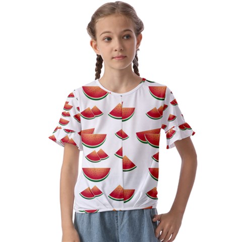 Summer Watermelon Pattern Kids  Cuff Sleeve Scrunch Bottom T-shirt by Dutashop