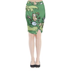 Ostrich Jungle Monkey Plants Midi Wrap Pencil Skirt by Bajindul