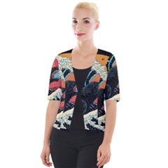 Retro Wave Kaiju Godzilla Japanese Pop Art Style Cropped Button Cardigan by Modalart