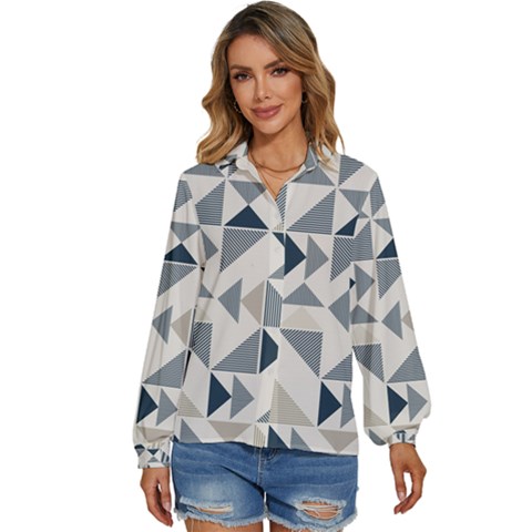 Geometric Triangle Modern Mosaic Women s Long Sleeve Button Up Shirt by Amaryn4rt