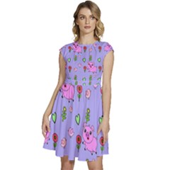 Flower Pink Pig Piggy Seamless Cap Sleeve High Waist Dress by Ravend