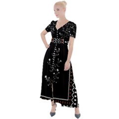 Flowers Line Art Wall Decoration Button Up Short Sleeve Maxi Dress by Ravend