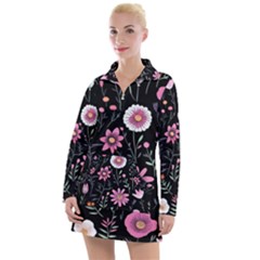 Flowers Pattern Women s Long Sleeve Casual Dress by Ravend