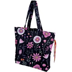 Flowers Pattern Drawstring Tote Bag by Ravend