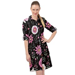 Flowers Pattern Long Sleeve Mini Shirt Dress by Ravend