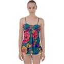 Floral Art Flowers Textile Babydoll Tankini Top View1