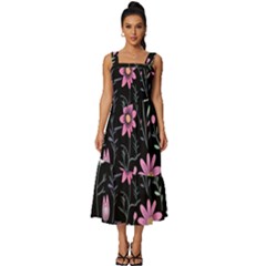 Flowers Pattern Square Neckline Tiered Midi Dress by Ravend