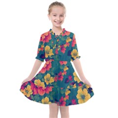 Floral Art Flowers Textile Kids  All Frills Chiffon Dress by Ravend