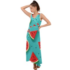 Watermelon Fruit Slice V-neck Chiffon Maxi Dress by Ravend