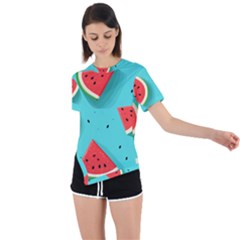 Watermelon Fruit Slice Asymmetrical Short Sleeve Sports T-shirt by Ravend