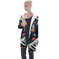 Retro Wave Kaiju Godzilla Japanese Pop Art Style Longline Hooded Cardigan by Modalart