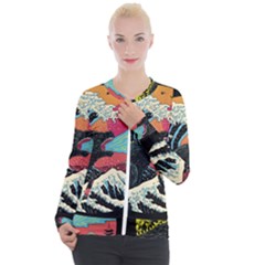 Retro Wave Kaiju Godzilla Japanese Pop Art Style Casual Zip Up Jacket by Modalart