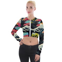 Retro Wave Kaiju Godzilla Japanese Pop Art Style Long Sleeve Cropped Velvet Jacket by Modalart