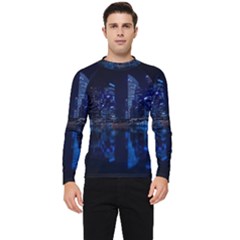 Illuminated Cityscape Against Blue Sky At Night Men s Long Sleeve Rash Guard by Modalart