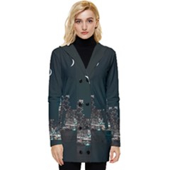 Skyline Photography Of Buildings Button Up Hooded Coat  by Modalart