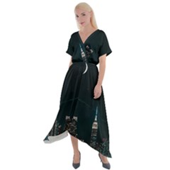 Skyline Photography Of Buildings Cross Front Sharkbite Hem Maxi Dress by Modalart