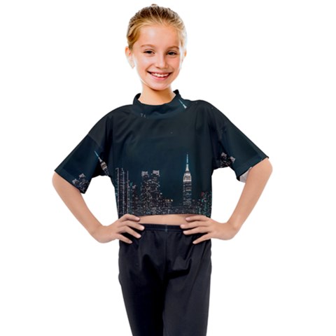 Skyline Photography Of Buildings Kids Mock Neck T-shirt by Modalart