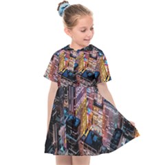 Aerial Photo Of Cityscape At Night Kids  Sailor Dress by Modalart