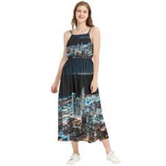 Aerial Photography Of Lighted High Rise Buildings Boho Sleeveless Summer Dress by Modalart