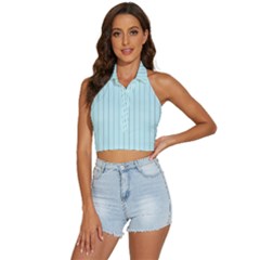 Stripes Striped Turquoise Backless Halter Cami Shirt by Amaryn4rt