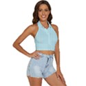 Stripes Striped Turquoise Backless Halter Cami Shirt View3