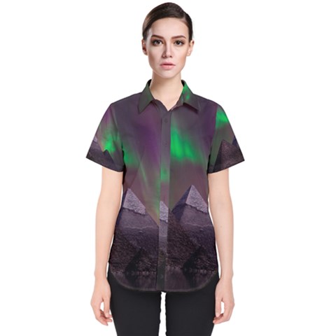 Fantasy Pyramid Mystic Space Aurora Women s Short Sleeve Shirt by Grandong