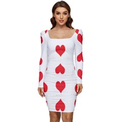 Heart Red Love Valentines Day Women Long Sleeve Ruched Stretch Jersey Dress by Bajindul