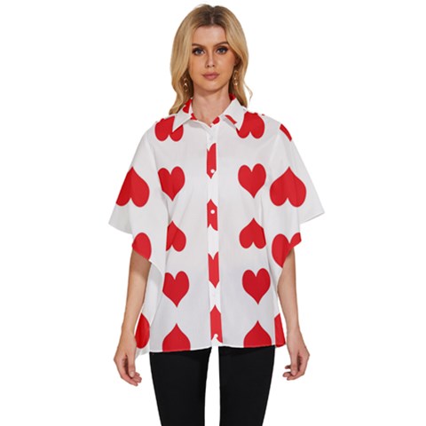 Heart Red Love Valentines Day Women s Batwing Button Up Shirt by Bajindul