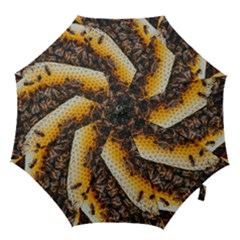 Yellow And Black Bees On Brown And Black Hook Handle Umbrellas (small) by Ndabl3x