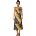 Yellow And Black Bees On Brown And Black Tie-Strap Tiered Midi Chiffon Dress View1