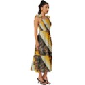 Yellow And Black Bees On Brown And Black Tie-Strap Tiered Midi Chiffon Dress View3