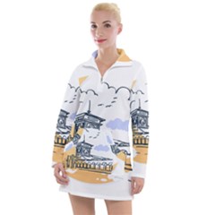 Poster Map Flag Lotus Boat Women s Long Sleeve Casual Dress by Grandong