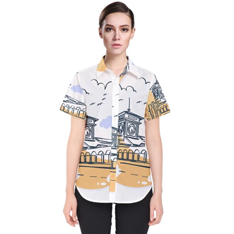 Poster Map Flag Lotus Boat Women s Short Sleeve Shirt by Grandong