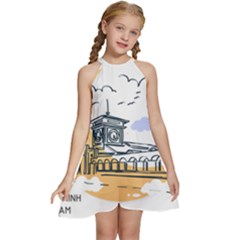 Poster Map Flag Lotus Boat Kids  Halter Collar Waist Tie Chiffon Dress by Grandong