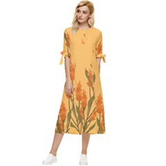 Yellow Flowers Flowers Watercolor Bow Sleeve Chiffon Midi Dress by Grandong