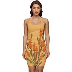 Yellow Flowers Flowers Watercolor Sleeveless Wide Square Neckline Ruched Bodycon Dress by Grandong