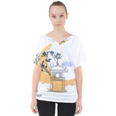 Poster Map Flag Lotus Boat Ha Noi Vietnam V-neck Dolman Drape Top by Grandong