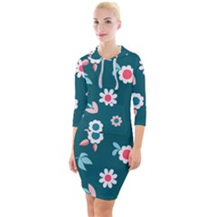 Cute Flowers Seamless Model Spring Quarter Sleeve Hood Bodycon Dress by Grandong