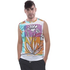 Flower Leaves Foliage Grass Doodle Men s Regular Tank Top by Grandong