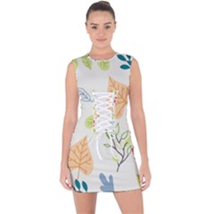 Leaves Plants Background Branches Lace Up Front Bodycon Dress by Grandong