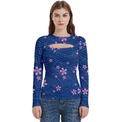 Flowers Floral Background Women s Cut Out Long Sleeve T-shirt by Grandong