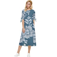 Flowers Design Floral Pattern Bow Sleeve Chiffon Midi Dress by Grandong