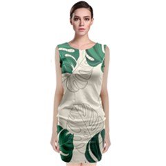 Leaves Monstera Background Sleeveless Velvet Midi Dress by Grandong