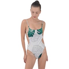 Leaves Monstera Background Tie Strap One Piece Swimsuit by Grandong