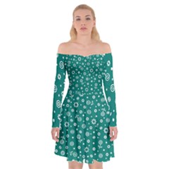 Flowers Floral Background Green Off Shoulder Skater Dress by Grandong