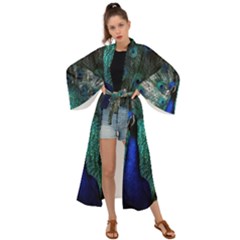 Blue And Green Peacock Maxi Kimono by Sarkoni